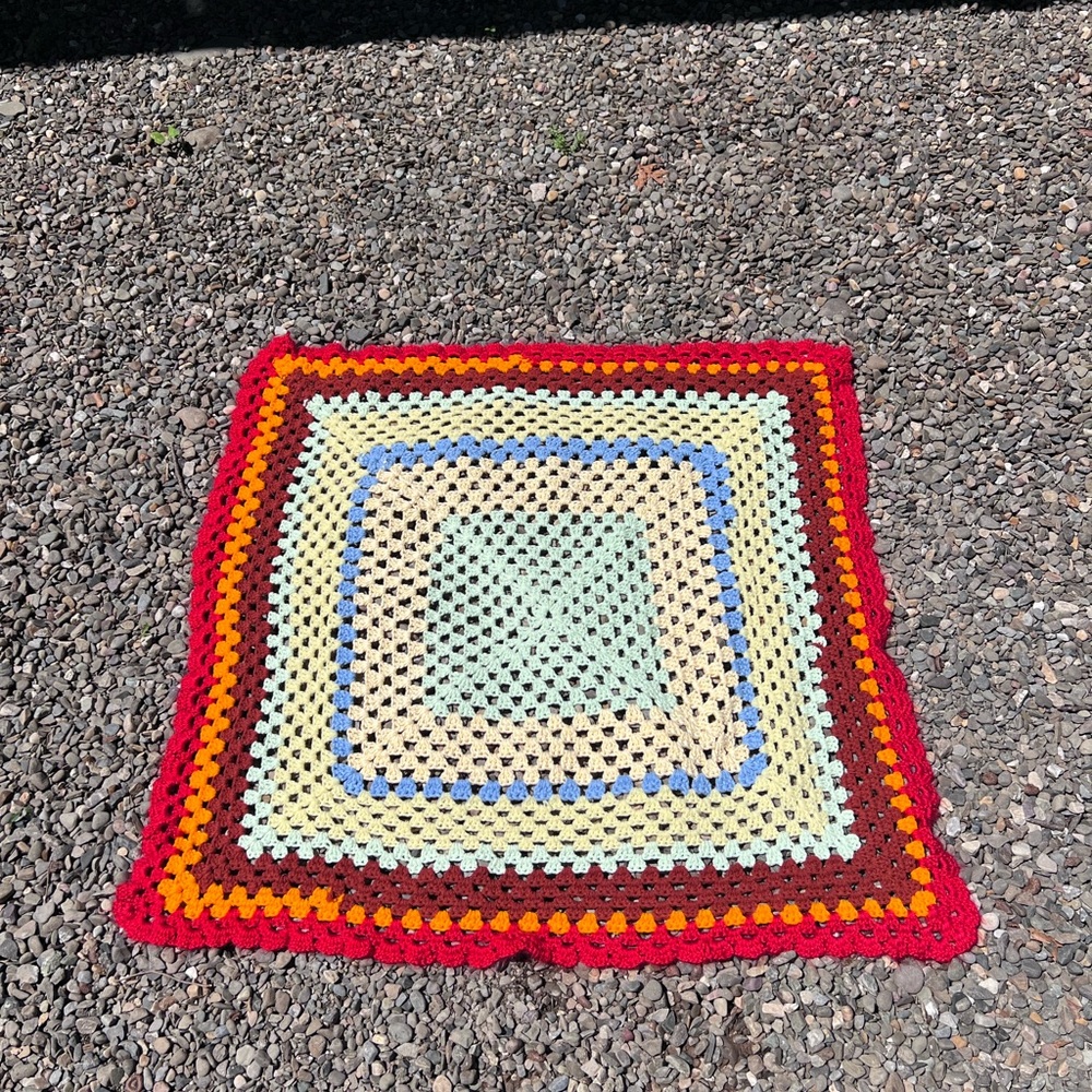 Vintage Handmade Cottagecore Crochet Rainbow Throw Blanket or Baby Blanket - Picture 3 of 4